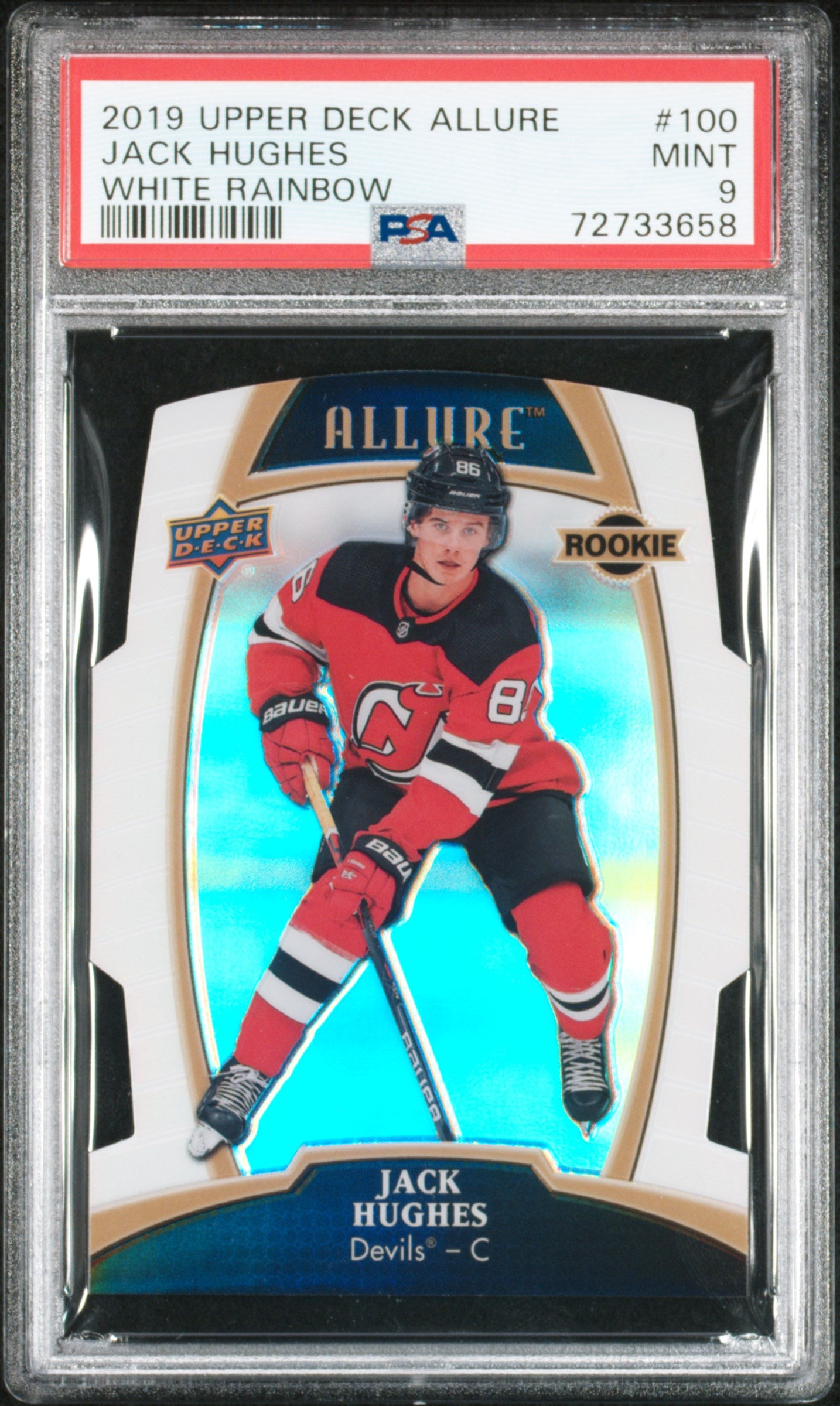 2019-20 Upper Deck Allure - #100 - Jack Hugues White Rainbow Rookie PSA 9