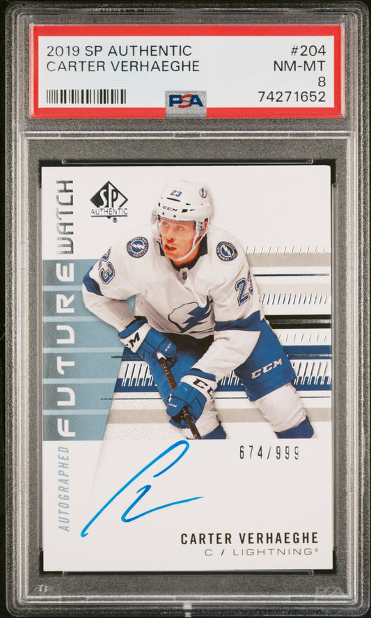 2019-20 SP Authentic - #204 - Carter Verhaeghe Future Watch Auto /999 PSA 8