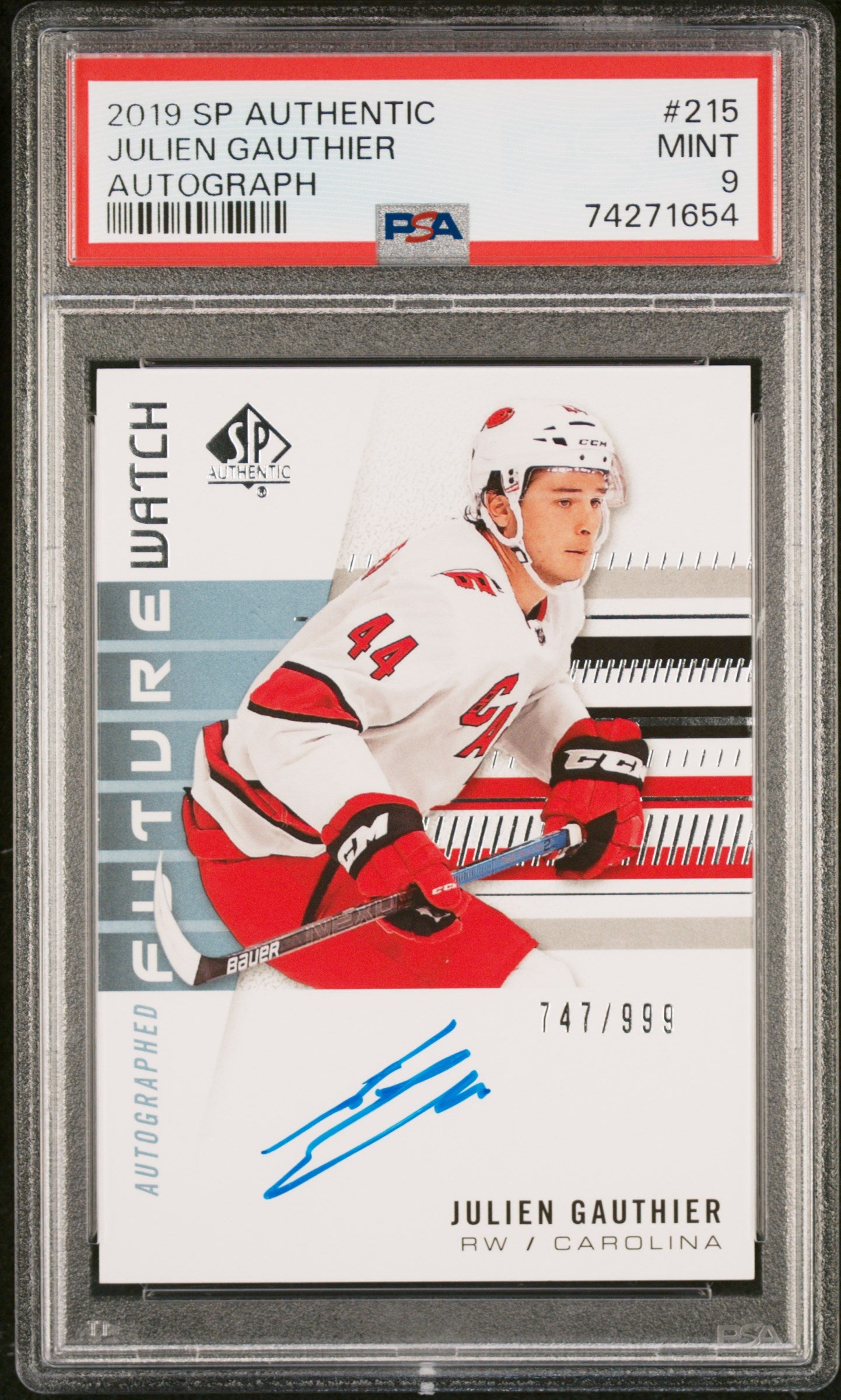 2019-20 SP Authentic - #215 - Julien Gauthier Future Watch Auto /999 PSA 9